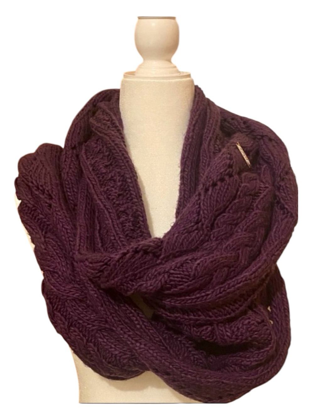 Michael Kors Cable Knit Infinity Scarf Purple Chunky Loop Winter
